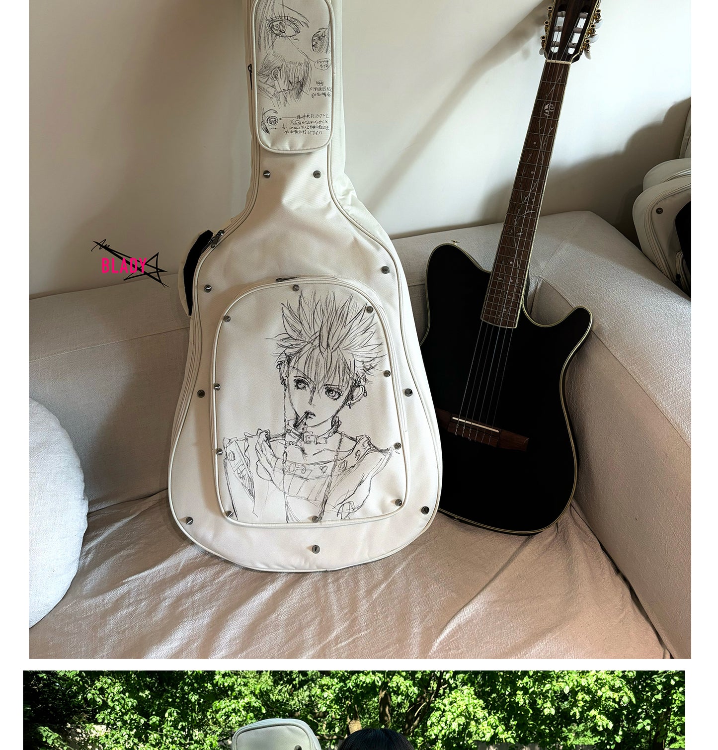 Shin from NANA Guitar Bag|Hand-Painted Original Design|Punk Rock Style, Fits Acoustic, Electric & Bass